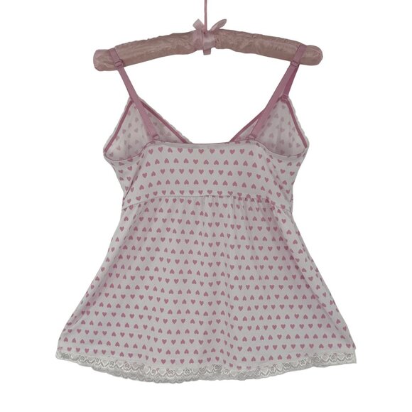 Laura Ashley Y2K Revive Croquette White Lace Trim Pink Hearts Print Babydoll Top - Picture 7 of 16